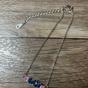 Silver Chain Bracelet with Blue and Pink Stones